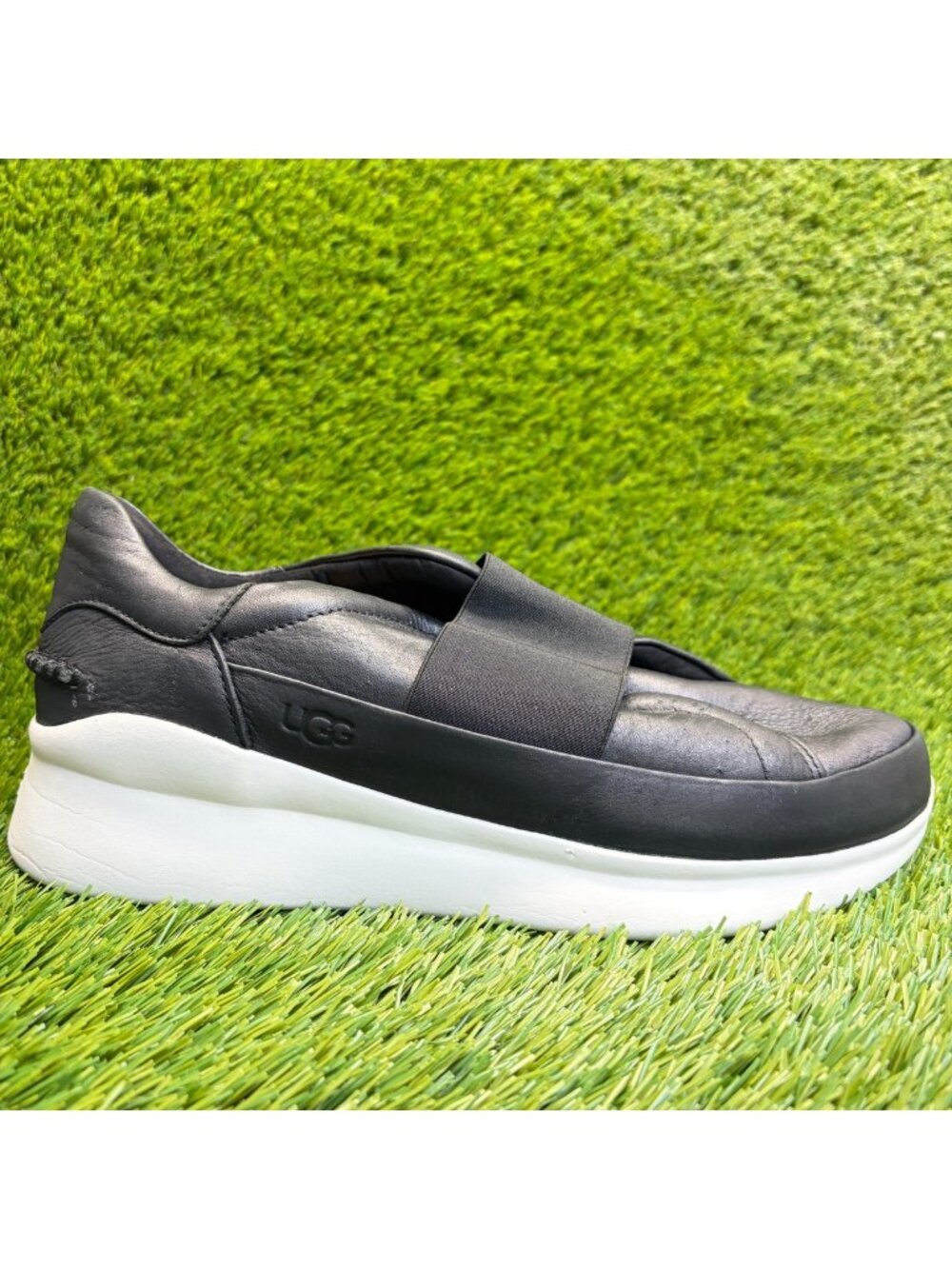 UGG Libu Womens Size 10 Black White Athletic Leather Slip On Platform Shoes